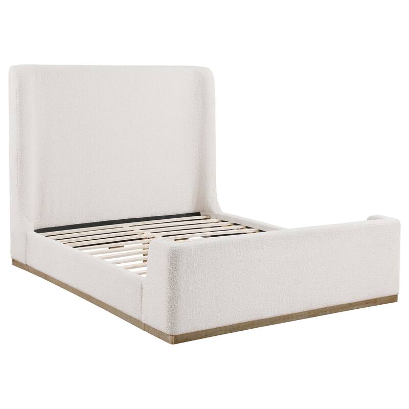 Nala Contemporary Boucle Upholstered Sleigh Bed Cream - King