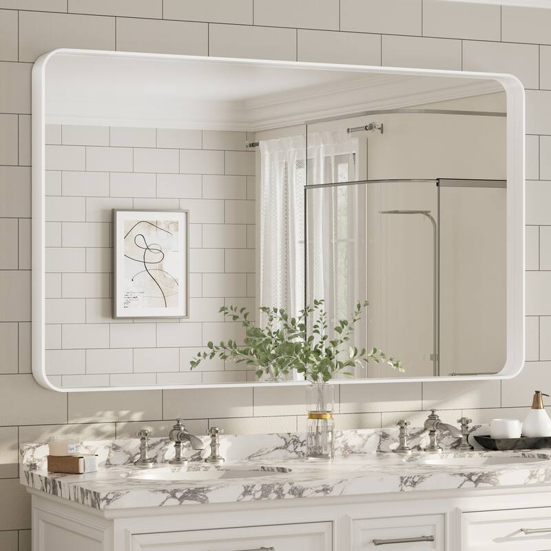 Aluminum Alloy Framed French Cleat Mounted Tempered Glass Wall Vanity Mirror - 60" x 36" - White