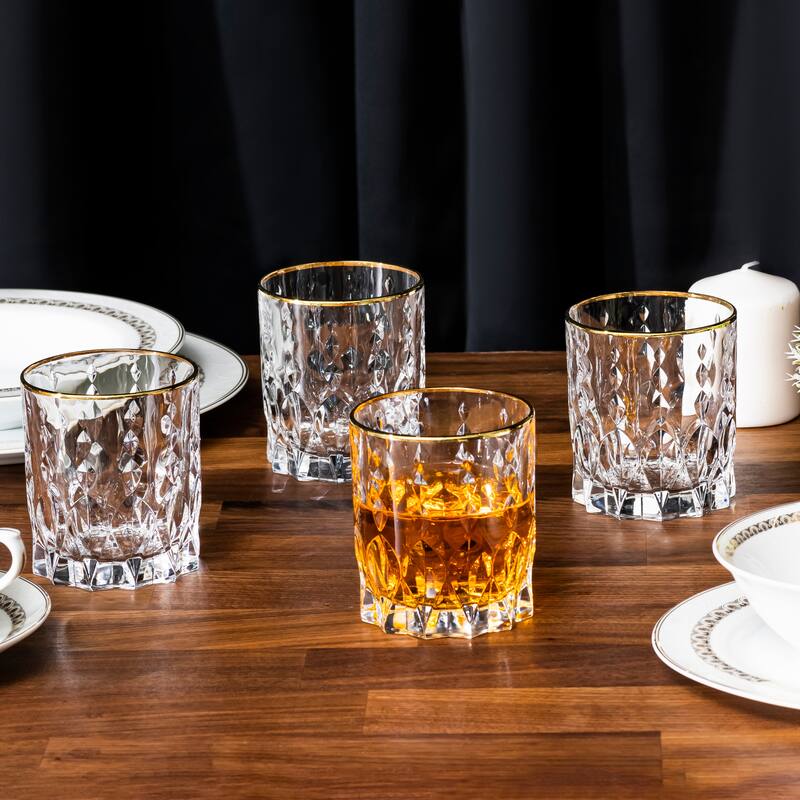 Lorren Home Trends Marilyn Gold Double Old Fashion Tumblers, Set of 4