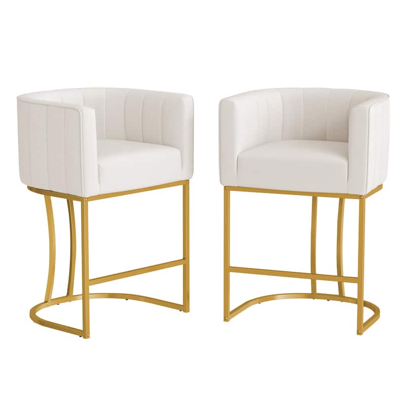 Modern 26.in Counter Height Stool Low Back Upholstered/PU Leather Barrel Bar Stool with Metal Frame