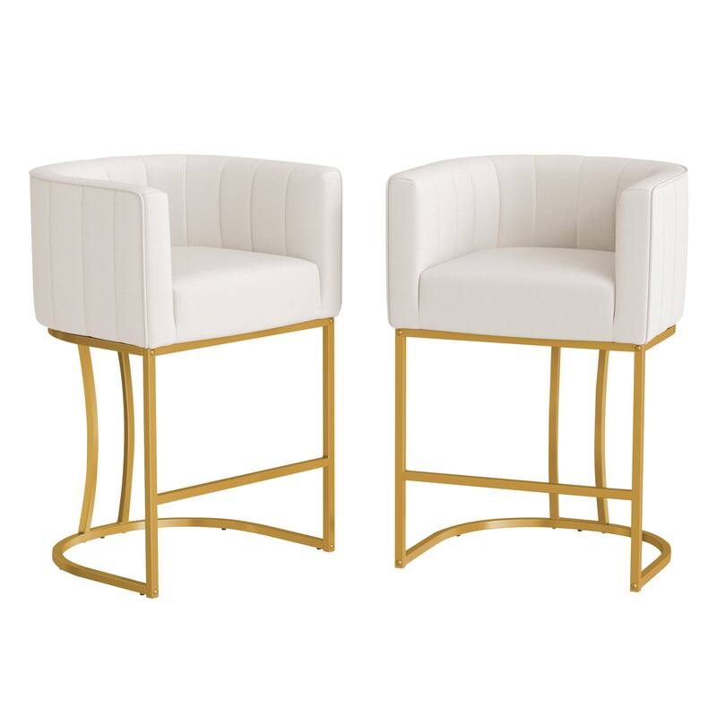 LUE BONA Modern 26.in Low Back Counter Height Barstools Upholstered/PU Leather Barrel Set of 2 Bar Stools with Metal Frame