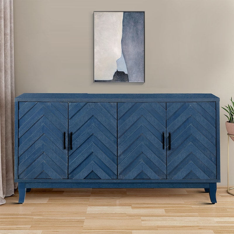 Modern Vintage Wooden Storage Dining Sideboard with Two Cabinets - Antique Navy Blue