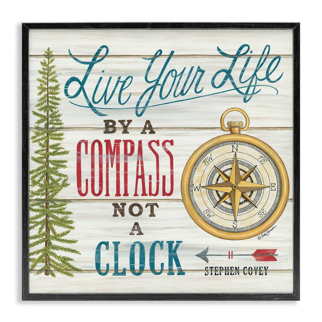 Stupell Rustic Live Your Life by Compass Adventure Quote Framed Wall Art,12x12