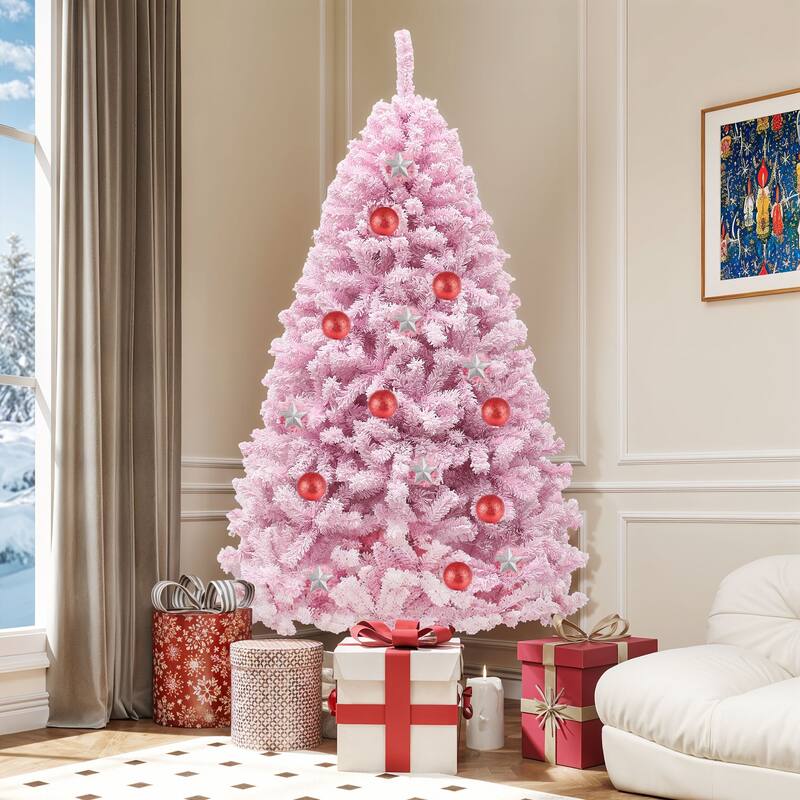 6/7.5 Ft Prelit Pink Flocked Spruce Christmas Tree - 7.5 Foot