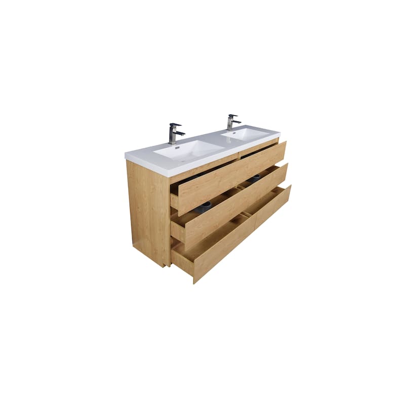 Angeles 72" freestanding bath vanity with dual basin reinforced acrylic top