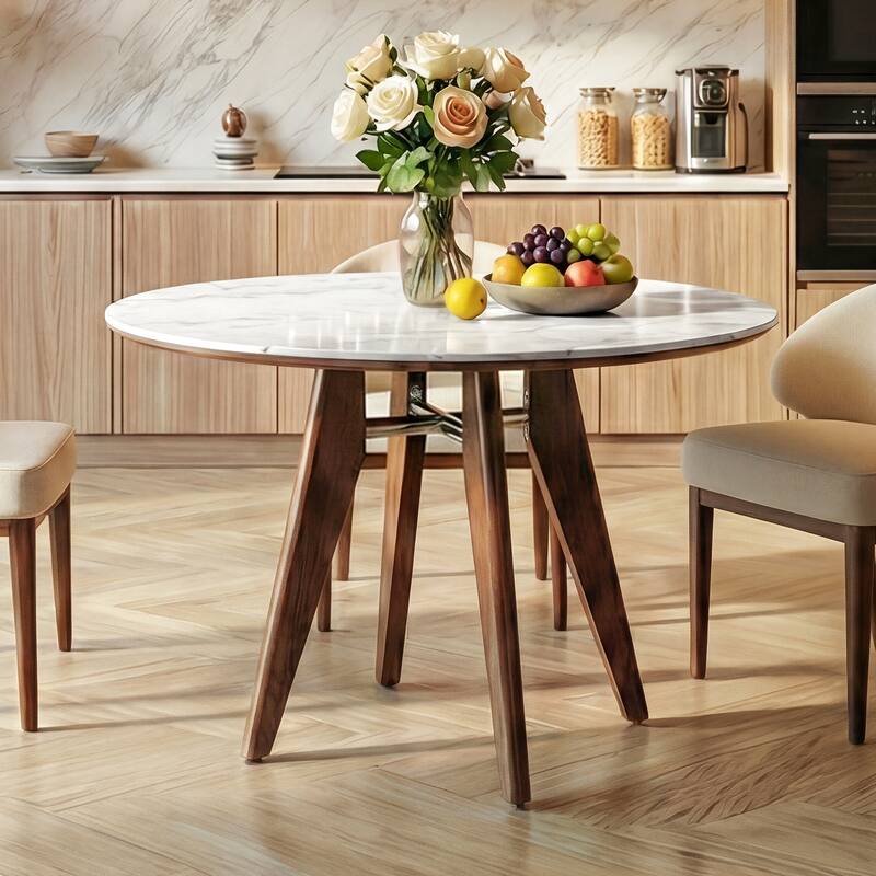 31.5" Modern Round Dining Table, Sintered Stone Kitchen Table
