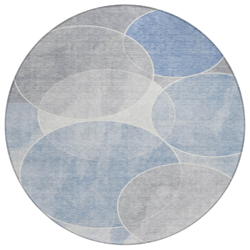 Machine Washable Indoor/ Outdoor Abstract Circles Chantille Rug