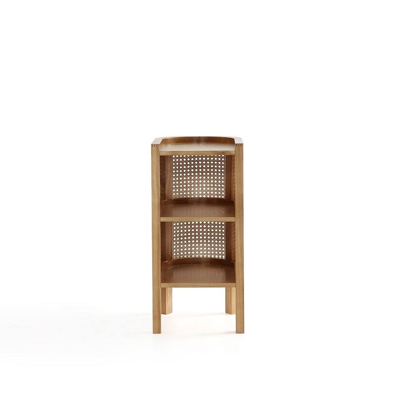 Manhattan Comfort Versailles End Table in Black and Natural Cane - Nature - Single