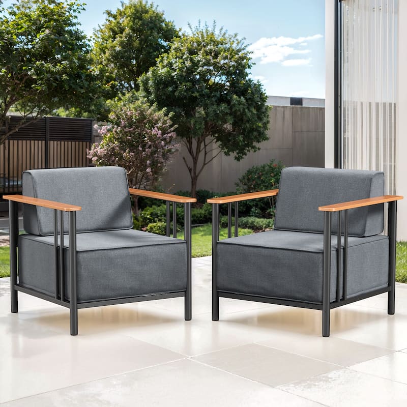 Gymojoy Luxury Patio Chair Set of 2 - 10" Extra Thick Cushions & Industrial Steel Frame - All-Weather Outdoor Furniture - Blue - 2-Piece