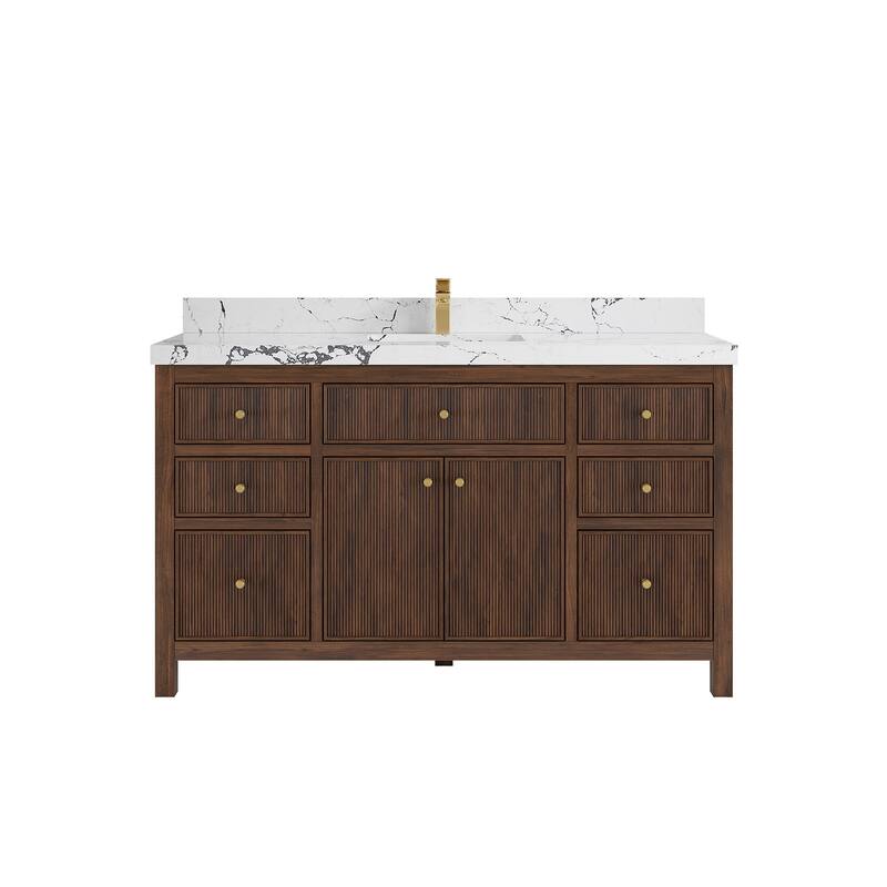 Willow Collections 60 in. W x 22 in. D Sonoma Teak Wood Single Sink Bathroom Vanity with Countertop