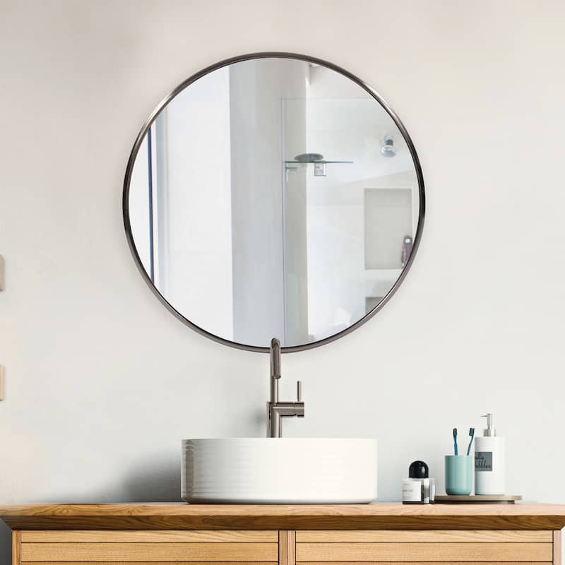 Allan Andrews Round Decorative Stainless Steel Framed Wall & Accent Mirror - 32"D - Brushed Titanium