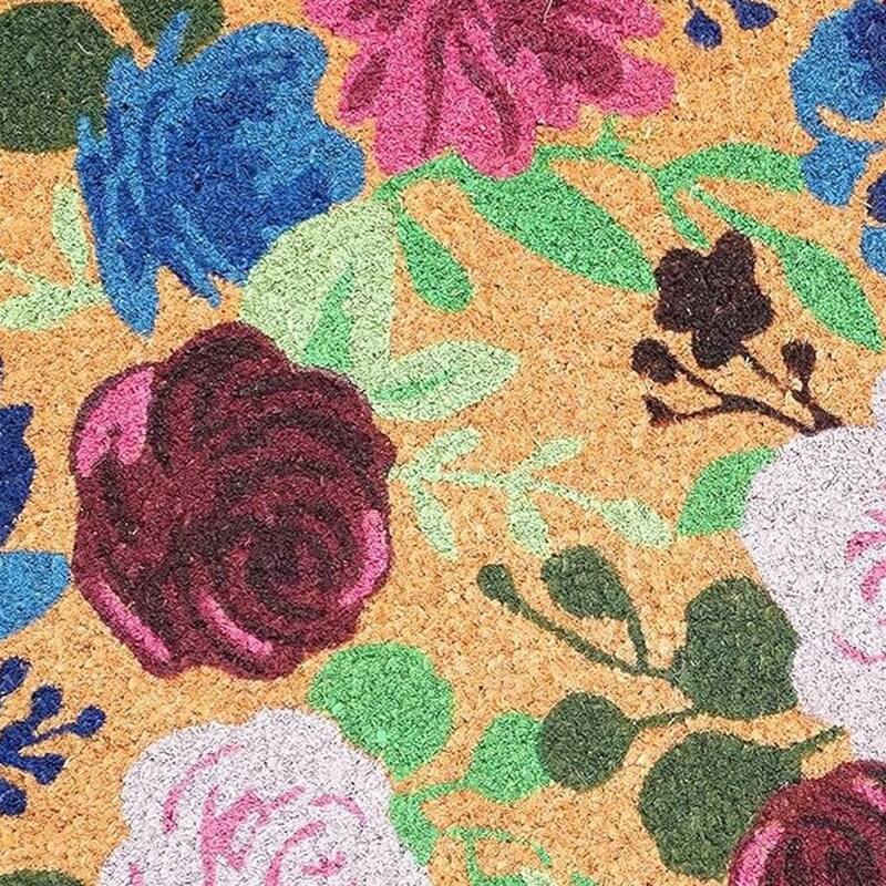 HomeRoots 17" X 29" Natural Pink And Blue Floral Outdoor Coir Door Mat - 17' X '29