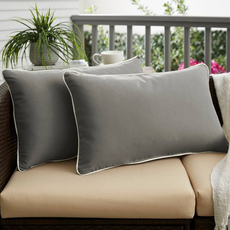Sorra Home Sunbrella Outdoor Corded Pillow Single - Sunbrella - Canvas Charcoal/Canvas Natural - 16 in H x 26 in W x 6 in D