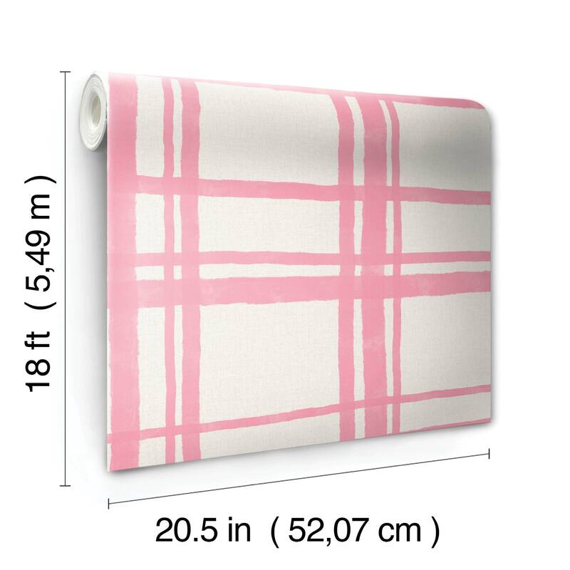 Packed Party Plaid Think Pink Geometric Peel and Stick Wallpaper