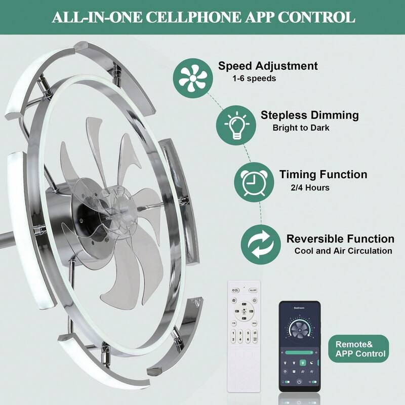 Cusp Barn 24 Inch Modern DIY Ceiling Fan with Dimmable LED Light, Silent DC Motor, 3 Color Changing Light Fixtures for Bedroom