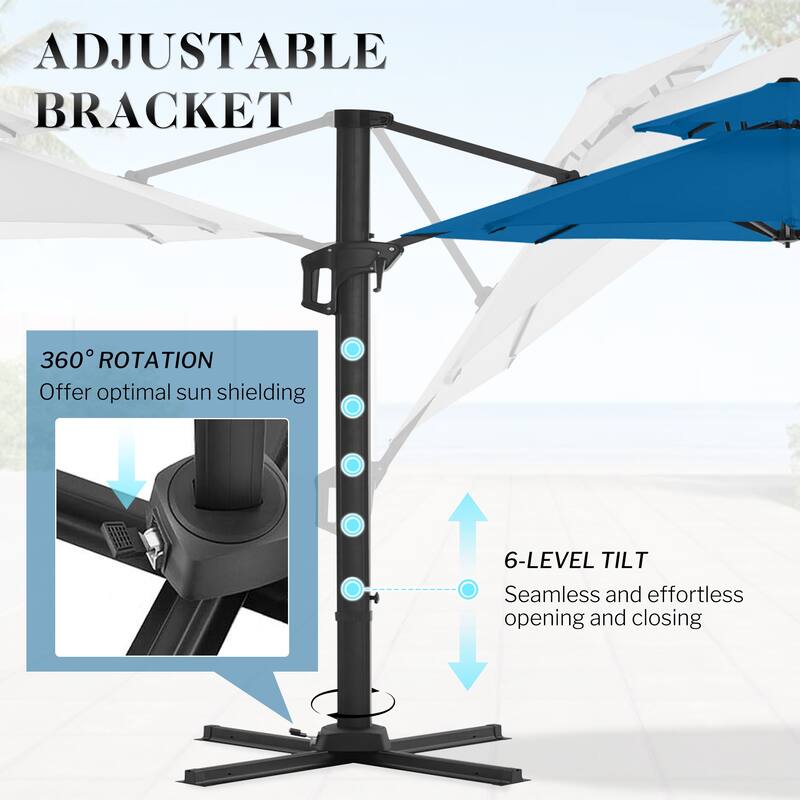 12FT Offset Patio Cantilever Umbrella with 360° Rotation