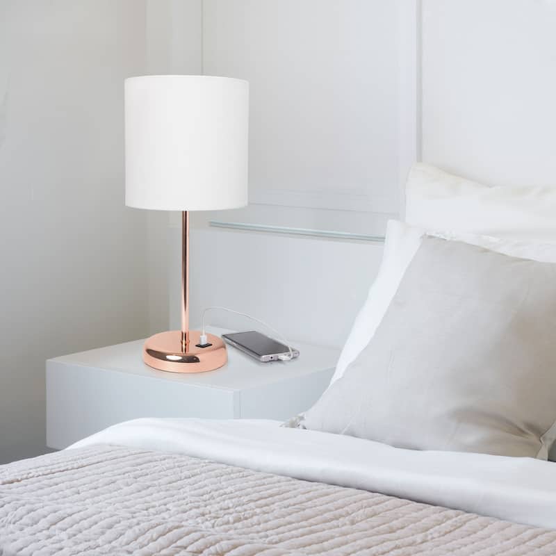 White Stick Lamp with USB charging port and Fabric Shade