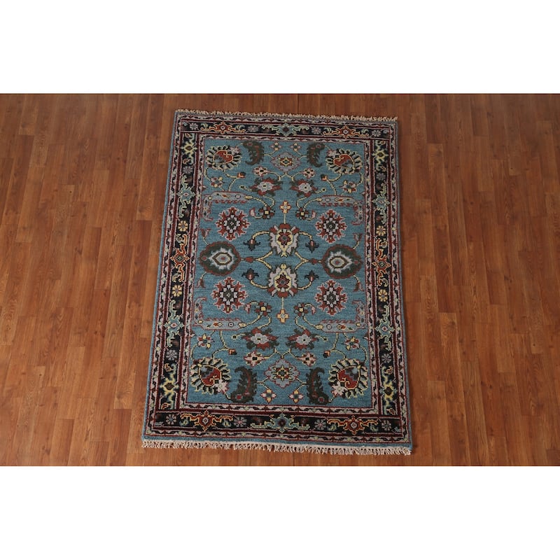 Blue Oushak Accent Rug Hand-Knotted Wool Carpet - 4'0"x 5'11"