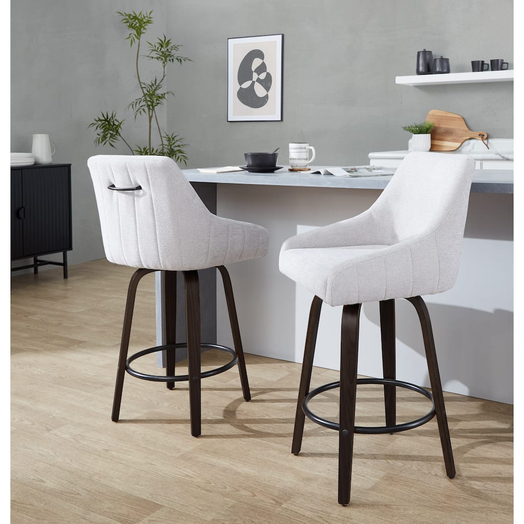 The Gray Barn Hadley 26" Fixed-Height Upholstered Counter Stool with Bent Wood Legs & Round Footrest (Set of 2)
