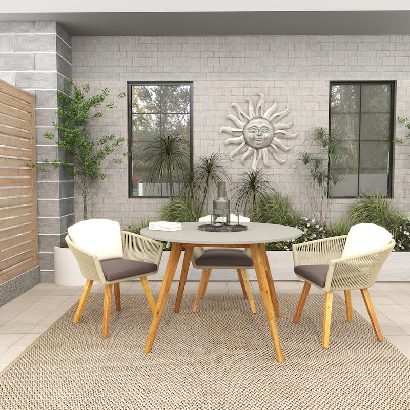 Gray Concrete Inspired Oval End Table Outdoor Accent Table with Brown Tapered Wood Legs