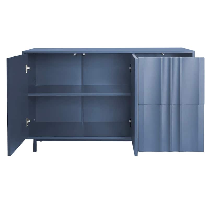Storage Cabinet Entryway Cabinets with 2 Drawers and 2 Door Wave Pattern, Sideboard with Metal Legs and Adjustable Shelves