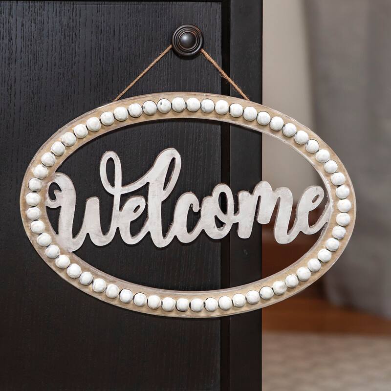 Distressed Beaded Wall Sign 'Welcome"