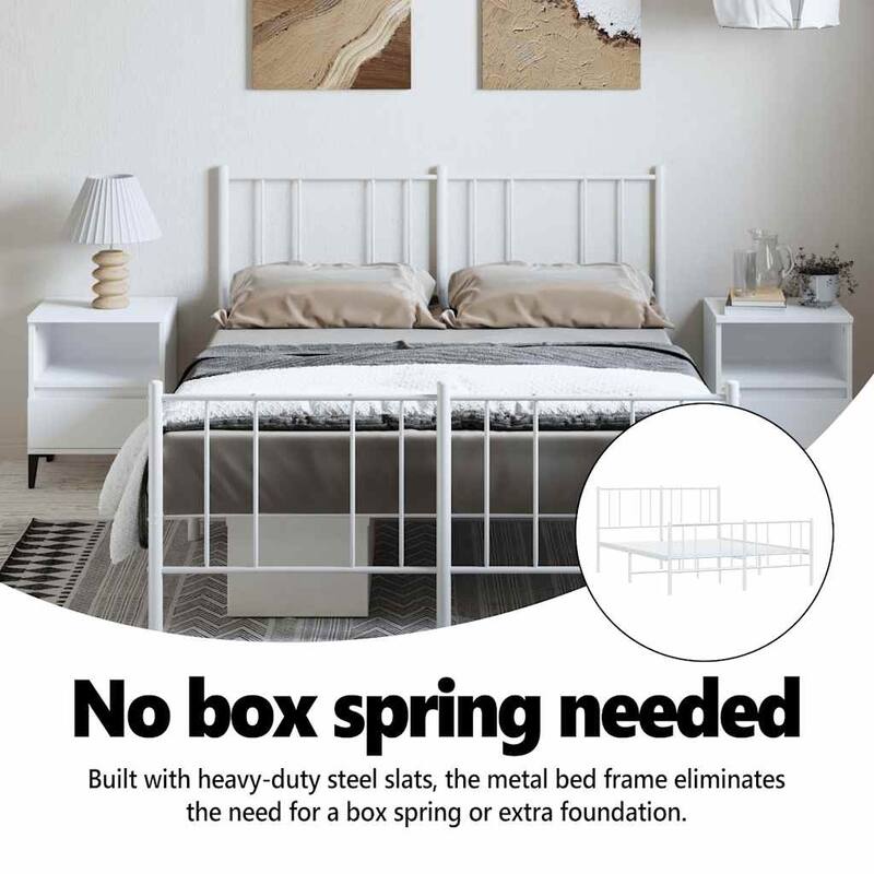 vidaXL Metal Bed Frame with Headboard, No Mattress
