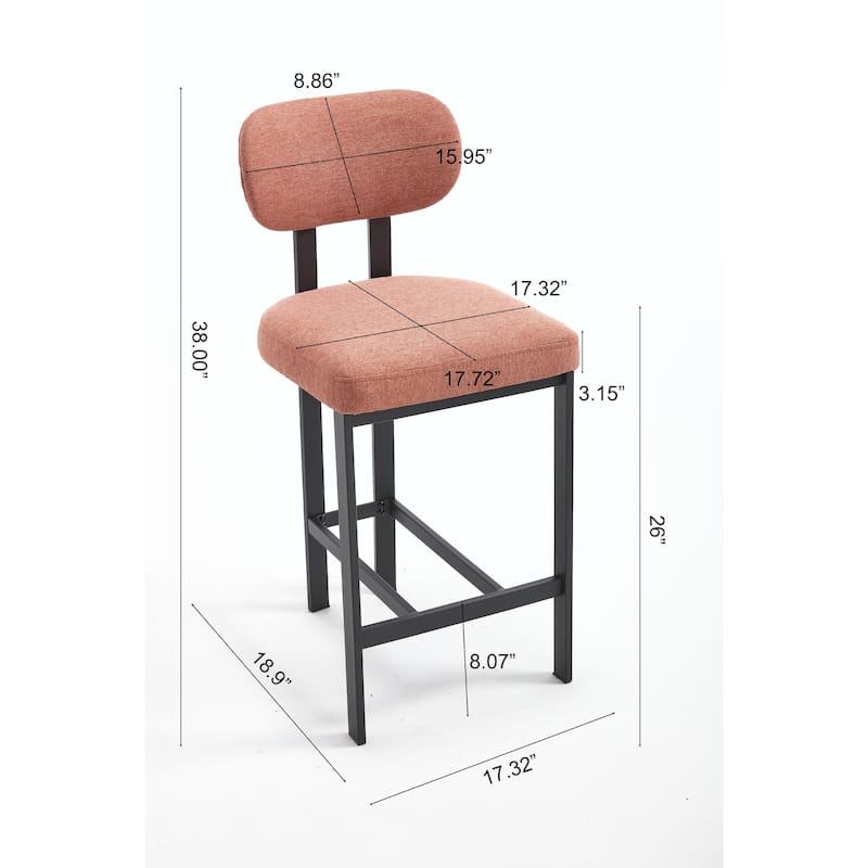 Bar Stools Set of 2, 26 Inch Modern Upholstered Fabric Counter Height Barstools
