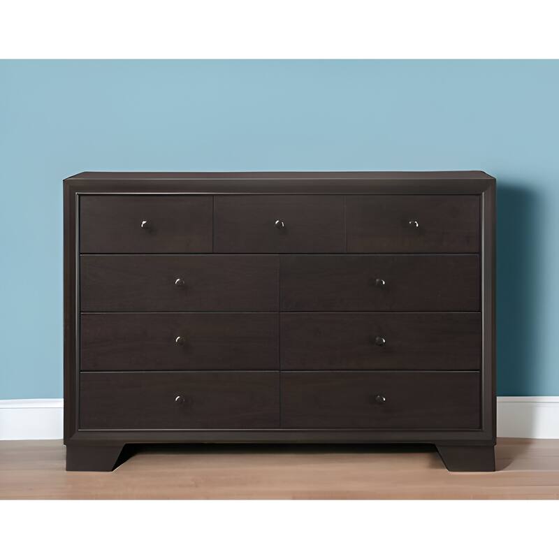 HomeRoots 57" Espresso Solid and Manufactured Wood Nine Drawer Double Dresser - 9-drawer