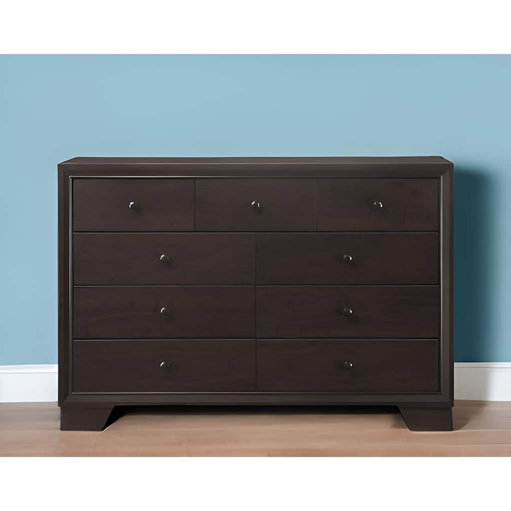 HomeRoots 57" Espresso Solid and Manufactured Wood Nine Drawer Double Dresser