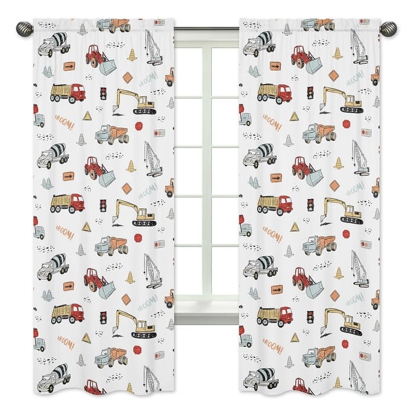 slide 2 of 5, Sweet Jojo Designs Construction Truck 84in Window Treatment Curtain Panel Pair - Grey Yellow Red and Blue Transportation