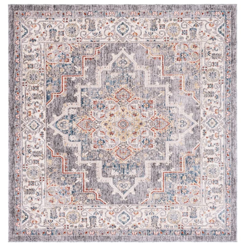 SAFAVIEH, Olympia Desdemona Abstract Rug - 6' Square - Dark Grey/Beige