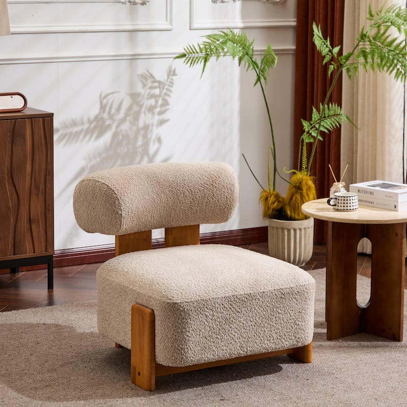 Christopher Knight Home - Mid-Century Fabric Accent Chair with Curved Backrest and Solid Rubberwood Frame