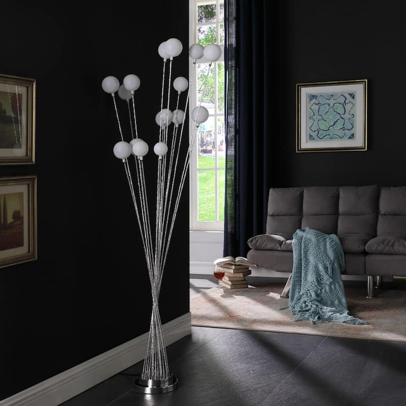 Metal Multi Arm Floor Lamp with 16 LED Frosted Shades Inline Switch - 18” x 18” x 61.5” (D x W x H)