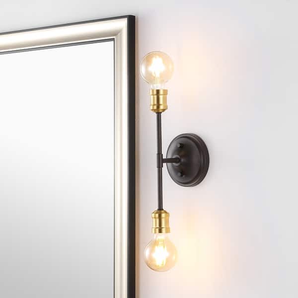 slide 2 of 9, Grace 13.25" 2-Light Industrial Farmhouse Iron LED Vanity, Oil Rubbed Bronze/Brass Gold by JONATHAN Y