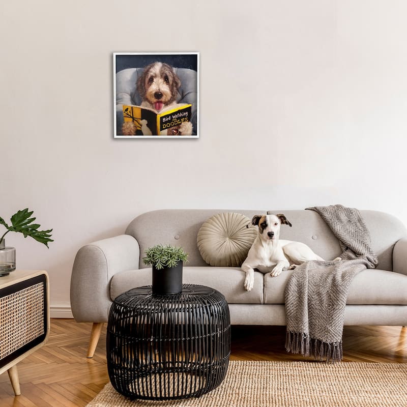Stupell Bird Watching Doodle Funny Pet Dog Portrait Painting, 12x12, Framed Wall Art, Design by Lucia Heffernan