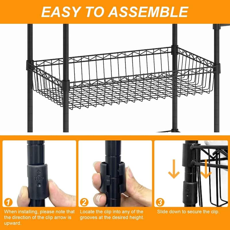 3 Tier Rolling Kitchen Cart with Baskets with Handles for Kitchen Bathroom - N/A