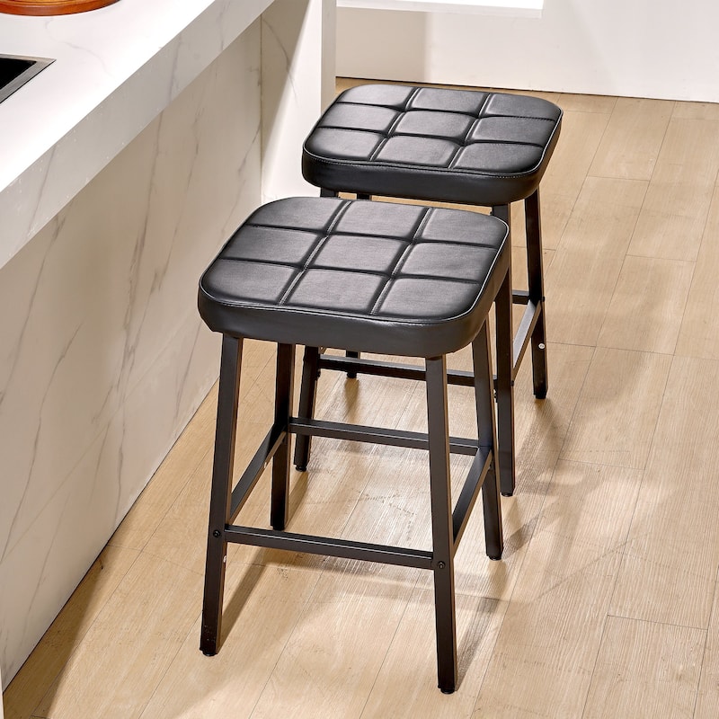 VECELO 24 Inch Counter Height Bar Stools, Backless Bar Stools Set of 2/4/6, Leather Kitchen Stools