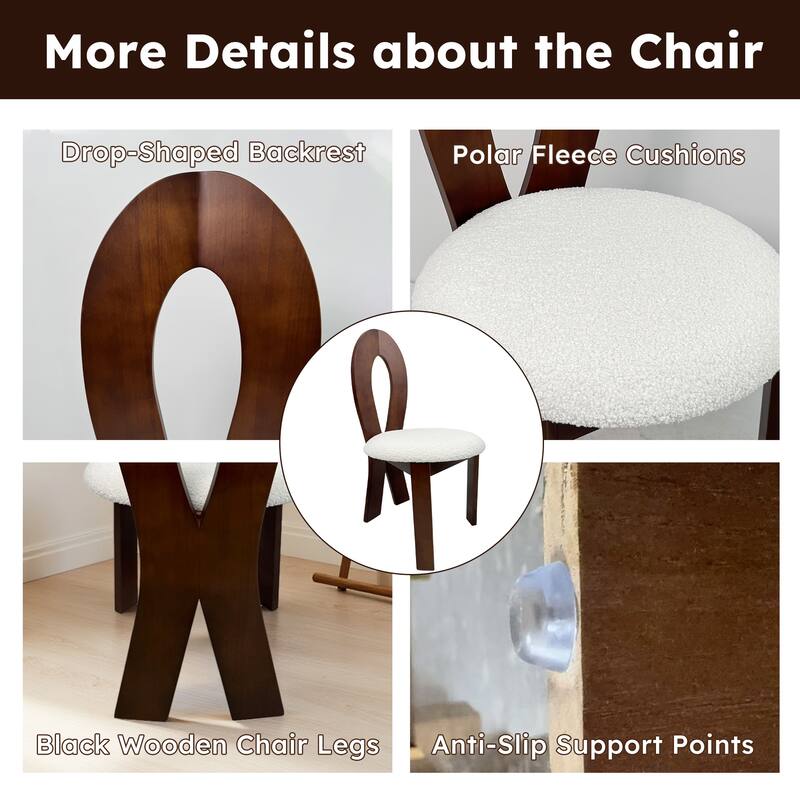 Roomfitters Dining Chairs Set of 2, Solid Wood Kitchen Side Chair, Teddy Velvet Seat with Ribbon Cross Back