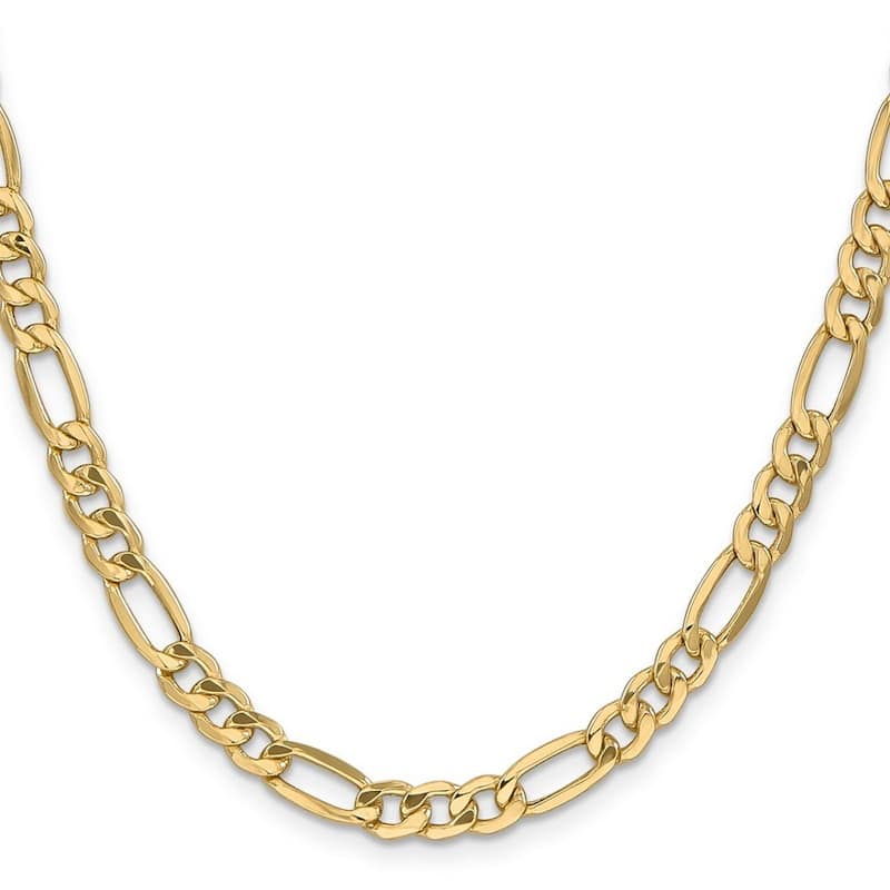 Curata 14k Yellow Gold Hollow Polished Lobster Claw Closure 6.6mm Semi solid Figaro Chain Bracelet