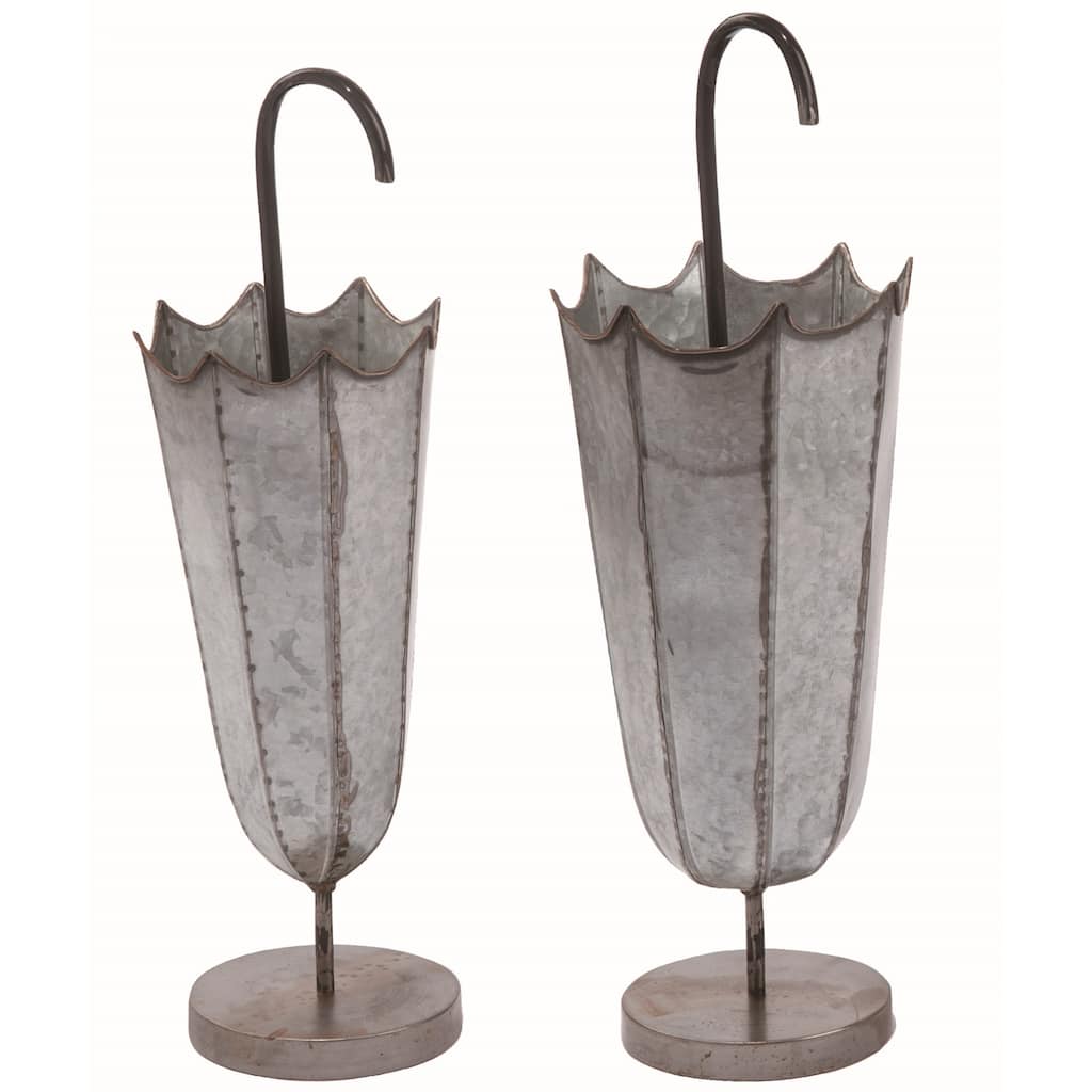 Transpac Metal 23.75 in. Gray Spring Slim Umbrella Container Set of 2