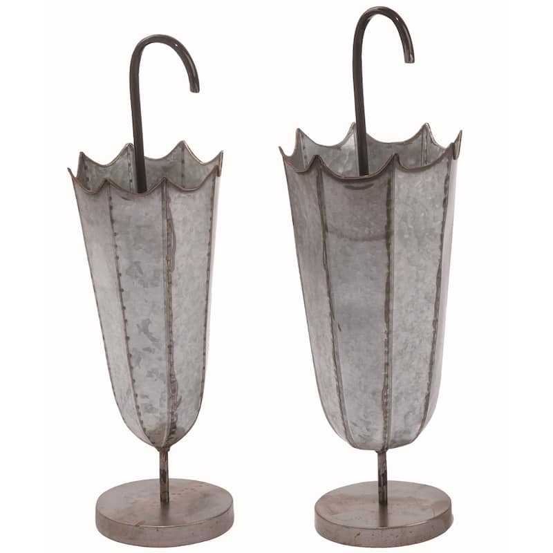 Transpac Metal 23.75 in. Gray Spring Slim Umbrella Container Set of 2