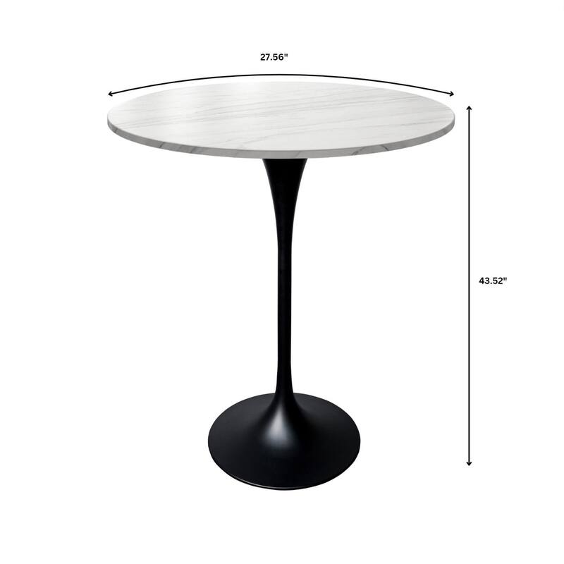 LeisureMod Verve 27" Bar Height Dining Table with Sintered Stone Round Top in Black Pedestal Base