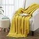 preview thumbnail 1 of 1, 60" x 80" Textured Knit Throw Blanket Tassel Soft Cozy Lemon Curry
