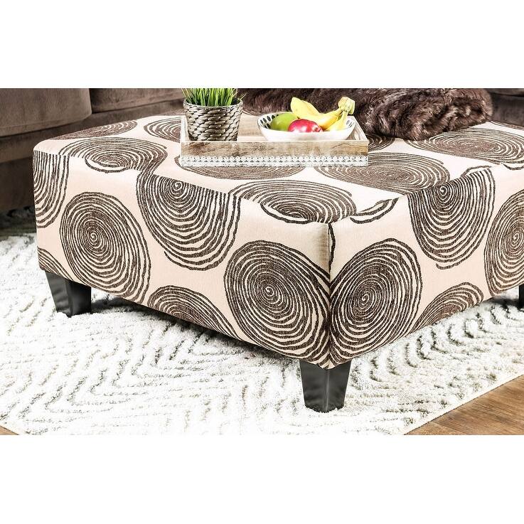 Transitional Style Pattern Finish Square Upholstery Ottoman Oversized Design Bun Legs