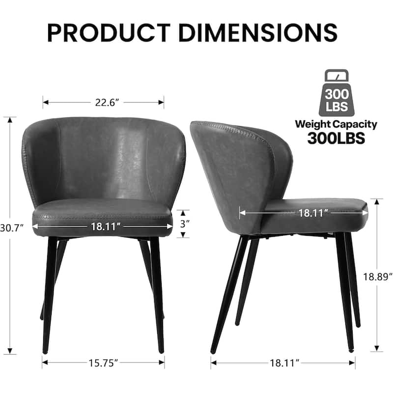 Upholstered Kitchen Chairs with Faux Leather Cushion Seat and Metal Legs,Grey,Set of 2