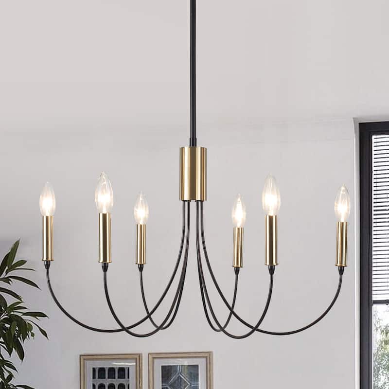 6-Light Modern Chandelier, Farmhouse Chandelier, Candle Style Chandelier for Dining Living Room Kitchen Island - 23.62"Dx8.86"H