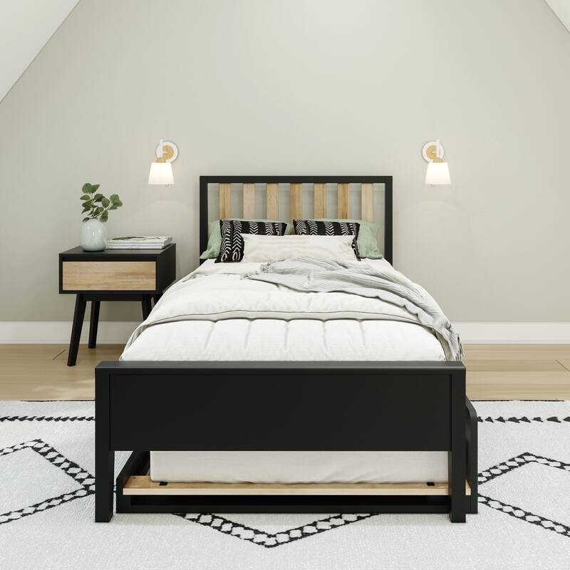 Max and Lily Twin-Size Bed with Slatted Headboard and Trundle
