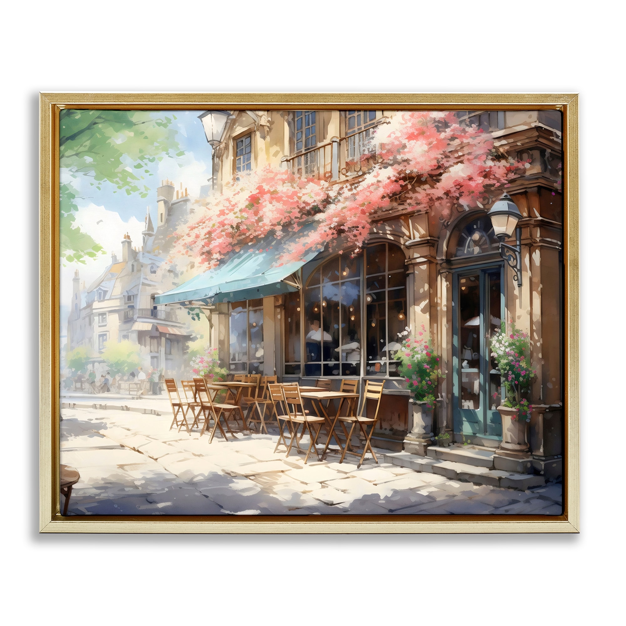 Stupell Cherry Blossom Bistro Framed Floater Canvas Wall Art Design By LSR Creative Studio