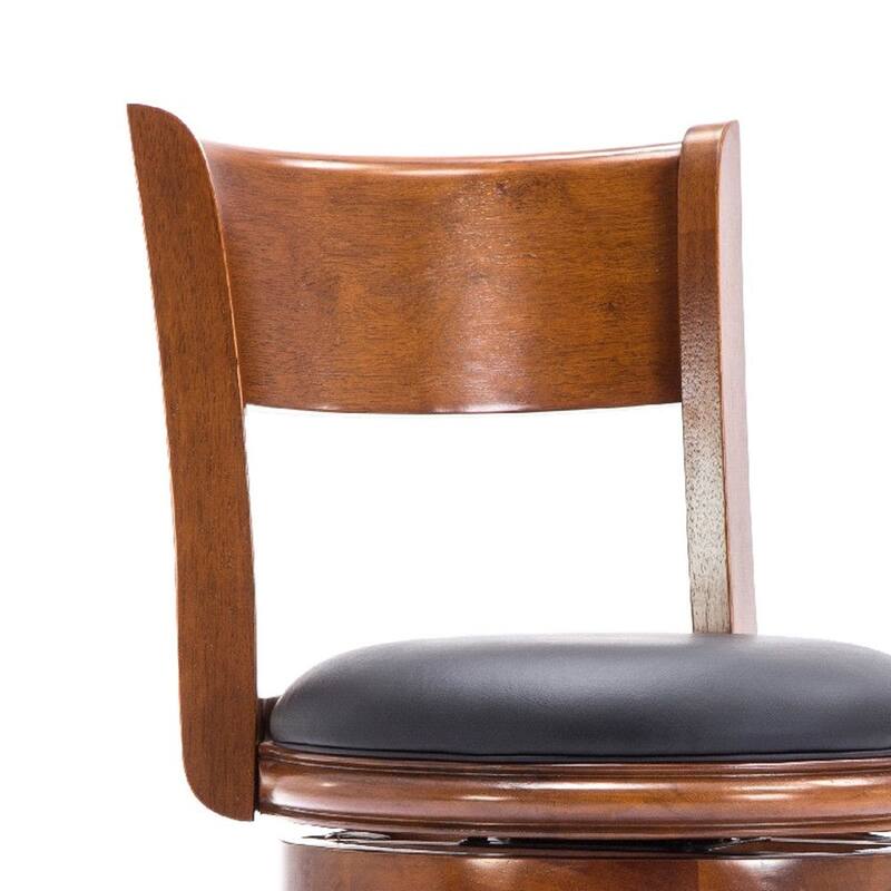 29 Inch Swivel Bar Stool, Solid Wood, Bonded Leather - 19.5 L x 18 W x 43.5 H